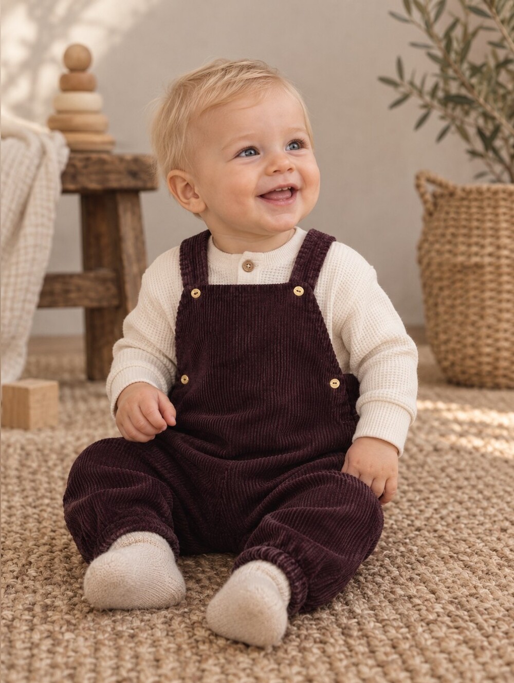 H&M Baby Corduroy Overalls 6-9M Brown Plum Organic Cotton Dungarees